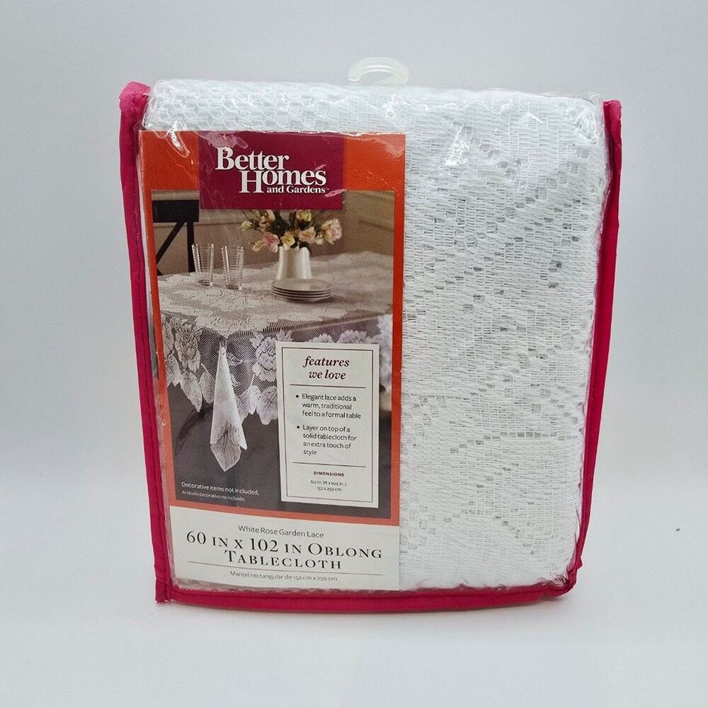 Better Homes and Gardens White Rose Garden Lace Tablecloth Oblong